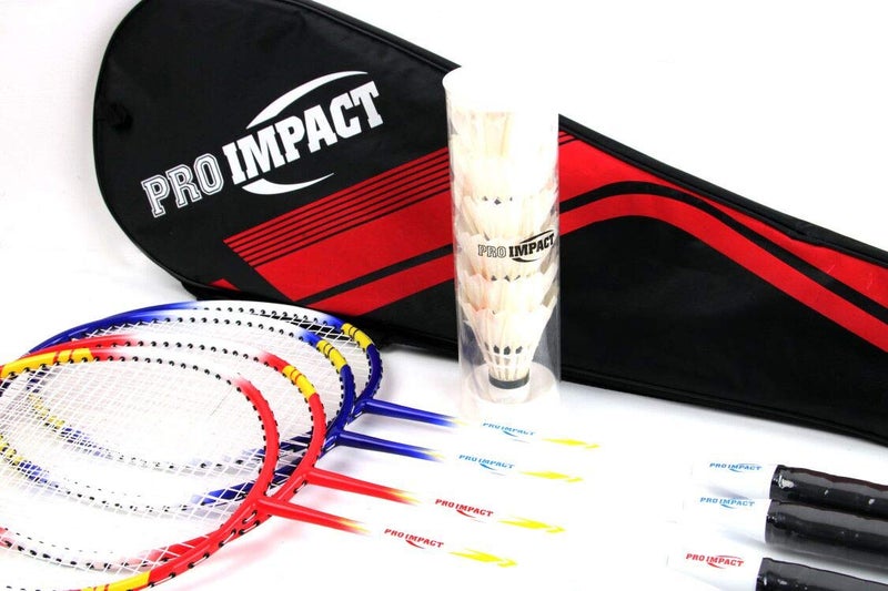 Pro Impact Badminton Racket Set - Aluminum Head with Steel Shaft - Includes Lightweight Rackets & Feather Shuttlecocks with Carrying Case - Outdoor Games for Adults and Family - Image 2